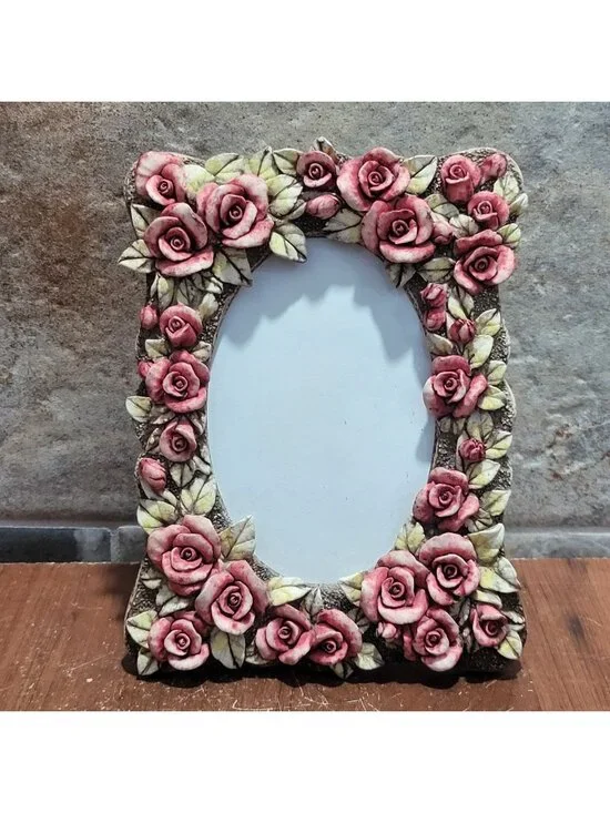 Vintage Hand Painted 3D Rose Picture Photo Frame