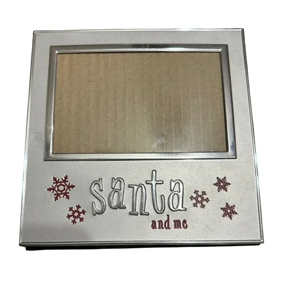 Santa and Me Christmas Photo‎ Frame Holiday Decor Silver Snowflakes Tabletop 7x7