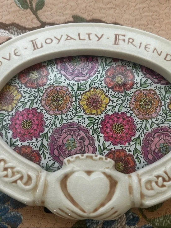 Russ Ceramic Oval Frame with Pink, Yellow and Green Floral Insert