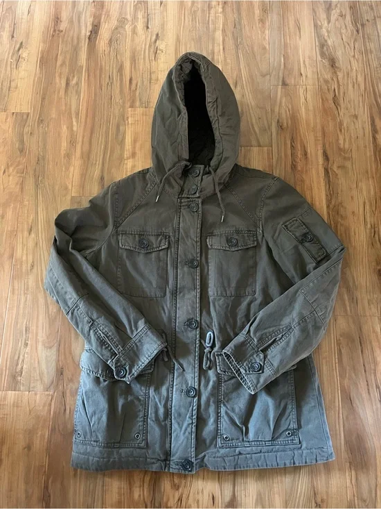Levi's Army Hunter Green Quilted Utility Hooded Jacket Size Large Outdoor Pocket