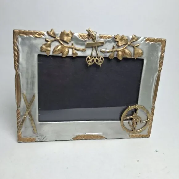 Munafo Silver Pewter Gold Tone Photo Frame 3D Signed 5.5x7.5
