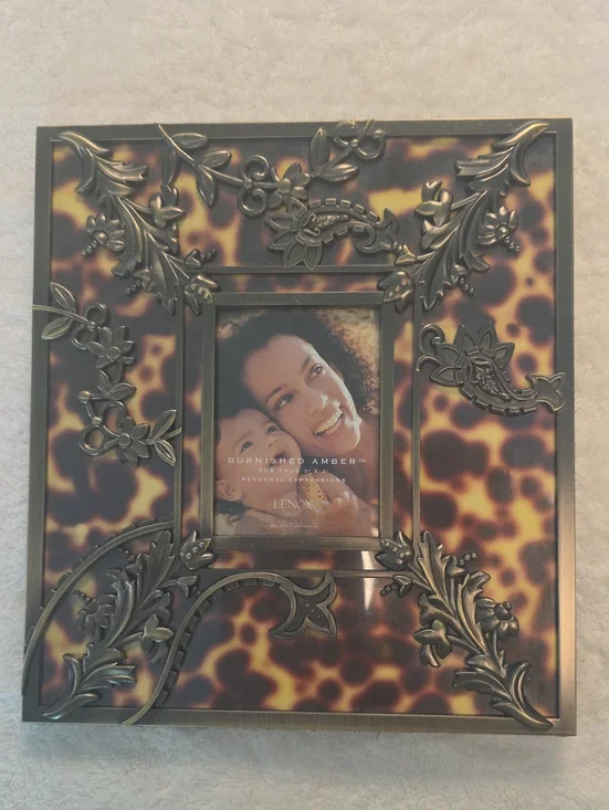 Lenox Amber Tortoiseshell Picture Frame with Gold Scroll Accents