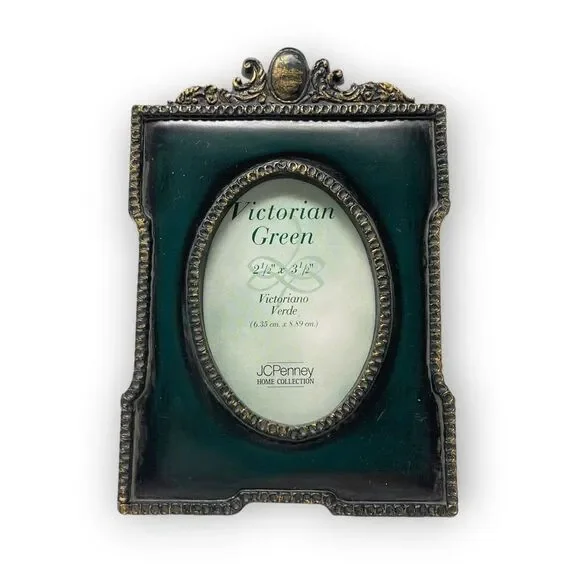 JCPenney Home Picture Frame Victorian Green Ornate Oval 2.5x3.5 Mini Frame