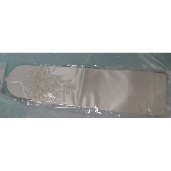 Bride Gloves White Long Lace Beaded Fingerless Adlt Wedding Costume Cosplay #303