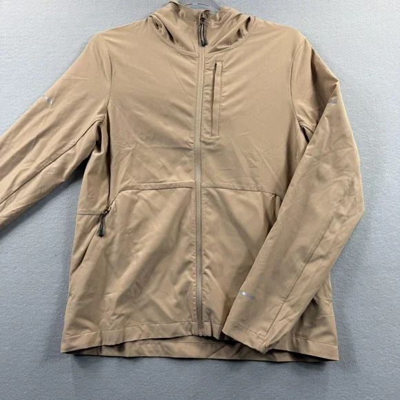 BYLT Jacket Mens Small Beige Hooded Softshell‎ Full Zip Windbreaker Athletic