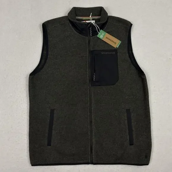 Smartwool Mens Large Fleece Vest Winter Moss Gray Merino Wool Second Cut NWT