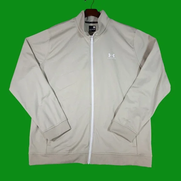 Under Armour Track Jacket Mens 2XL Tan Beige Athletic