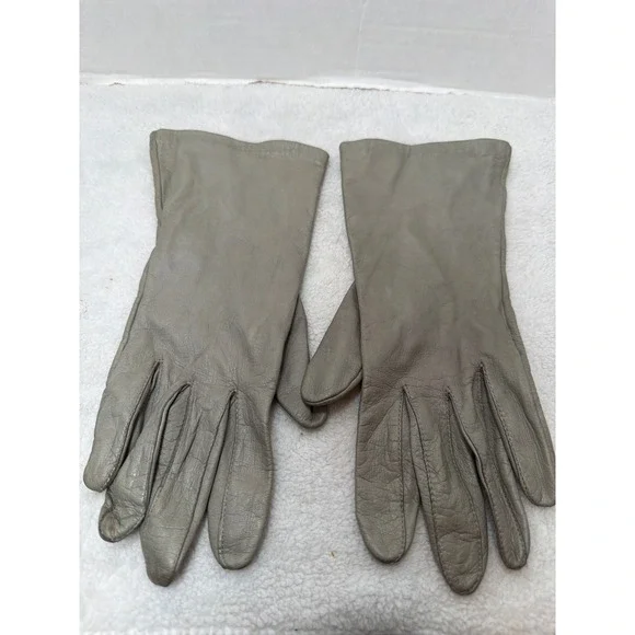 Aris Leather Gloves Women Size 8 Grey Vintage Antron Nylon Lined Whipstitch Trim