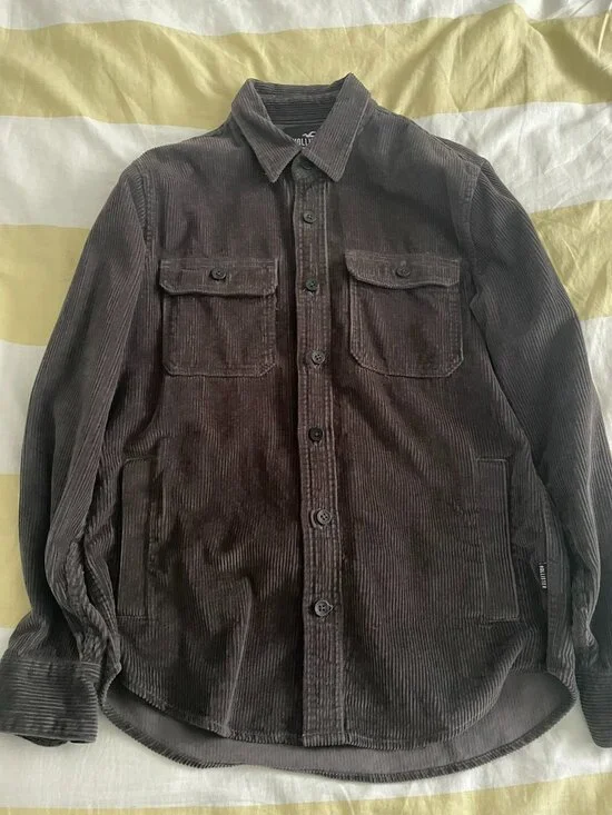 Hollister Mens Corduroy Black Shirt Jacket (S)