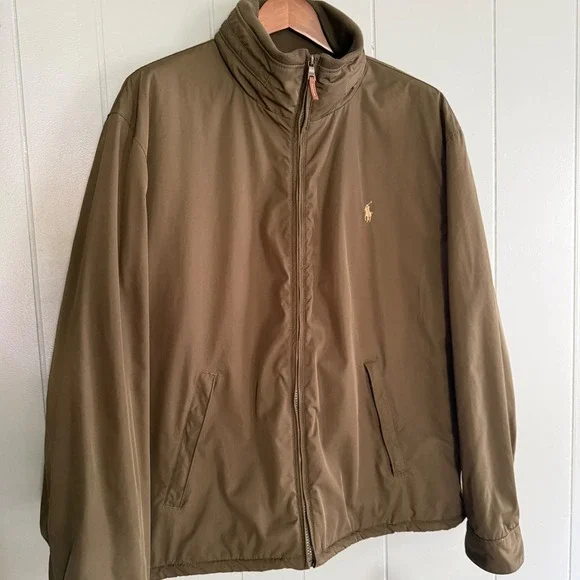 Polo‎ Ralph Lauren Harrington Zip Jacket Hidden Hood Olive Fleece Lined Mens XXL