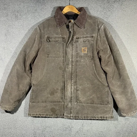 VINTAGE Carhartt Jacket Mens Large Brown Duck Quilt Lined Corduroy Collar C26CHT