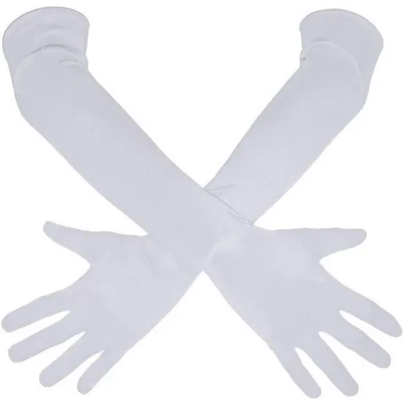 Women's White Shiny Satin Long Gloves Elbow Length Wedding Dancing Party Tea