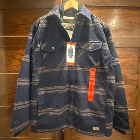 NWT Jachs Men medium wool blend fleece lined blue plaid Jacket barn chore coat