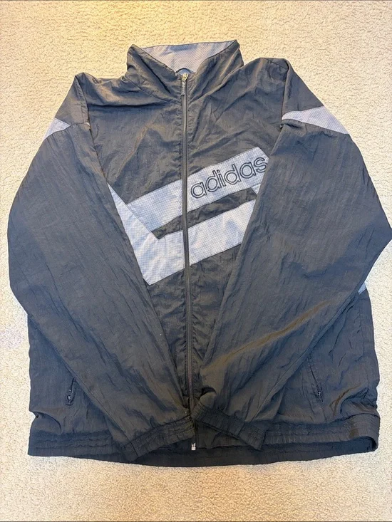 Adidas Black and Light Gray Retro Track Jacket