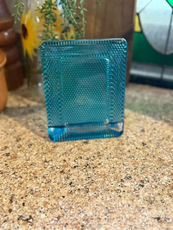 Vintage  4” x 5” Aqua Blue Textured Glass Frame|