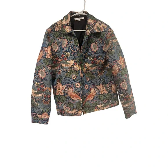 PacSun Tapestry Jacket Mens Medium Floral Bird Print Full Zip Woven