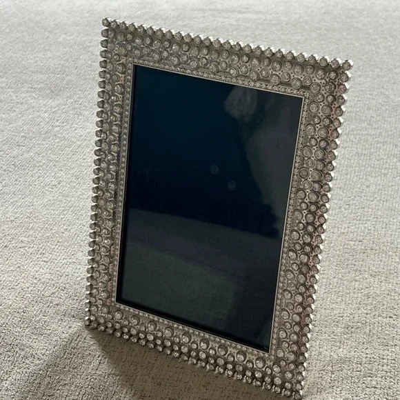 Arte De Casa Silver Rhinestone Beaded Picture Frame Glam Tabletop Decor