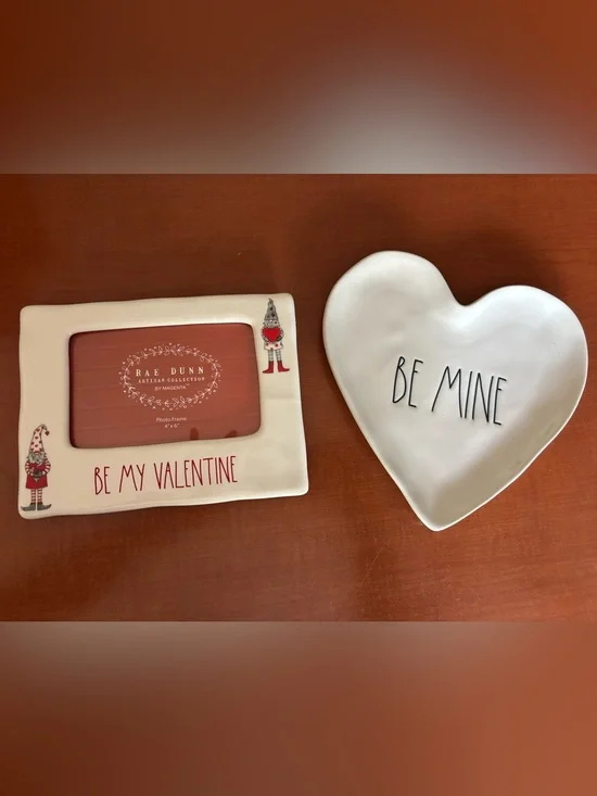Rae Dunn White Heart Dish & White Frame with Red Accents