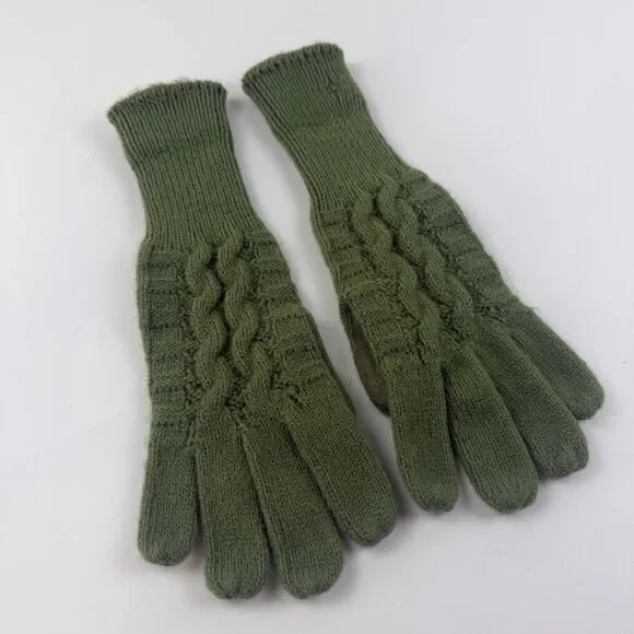 Aris Gloves Suede Acrylic Blend Cable Knit One Size Olive Green Outdoors Ski
