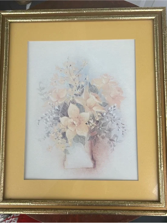 VTG MCM Yellow Floral Arrangement Watercolor Painting featuring a bouquet