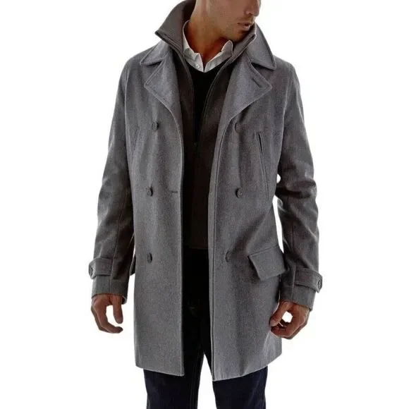 J.Ferrar men's 2XL plus size wool double breasted coat grey high neck vest