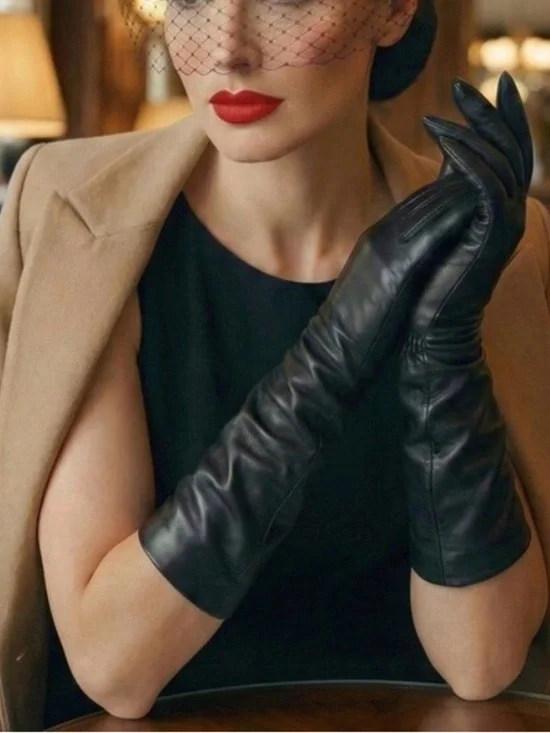 Women’s Long Black Leather Gloves NWT Made in Italy