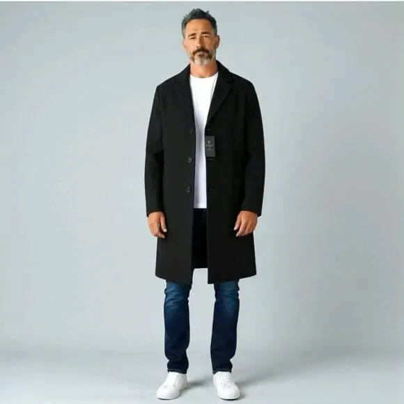 NWT Mens Wool Blend Black Long Length Big Tall Overcoat Coat By Shaquille Oneal