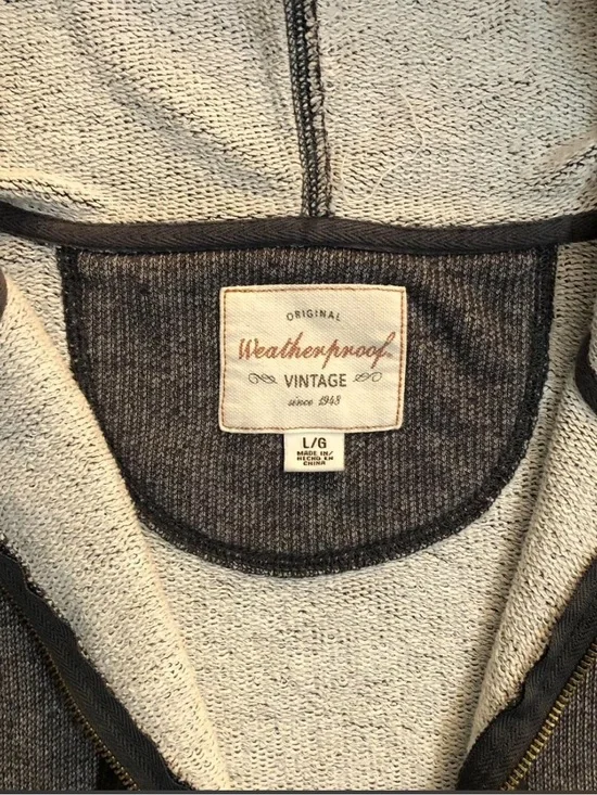 Mens Weatherproof Lightweight Hooded Shirt Jacket in Heather Gray/Cream Size L