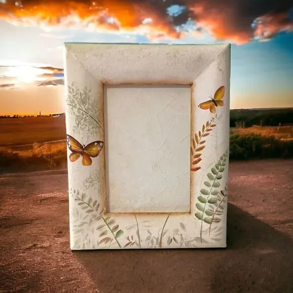 Butterfly Paper Mache' Photo Frame Cottagecore Fairy Garden Vintage 90s Painted.