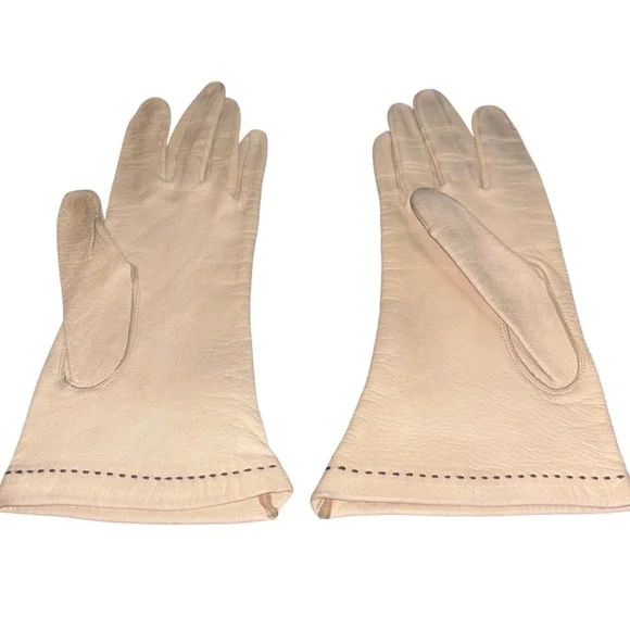 Cream Genuine Deerskin Leather Gloves | Vintage | Whipstitch Trim | Size‎ 7