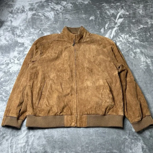 Jos  A Bank Jacket Men Size Large Brown Bomber Signature Collection Preppy Suede