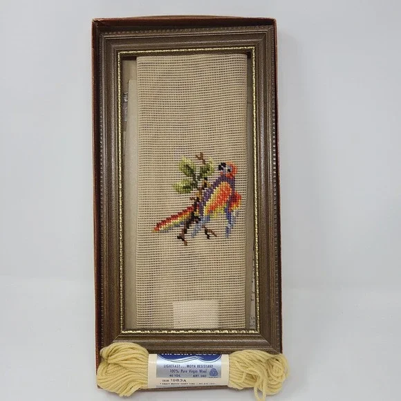 Vintage BUCILLA‎ Floral Needlepoint Kit Picture With Frame Bird