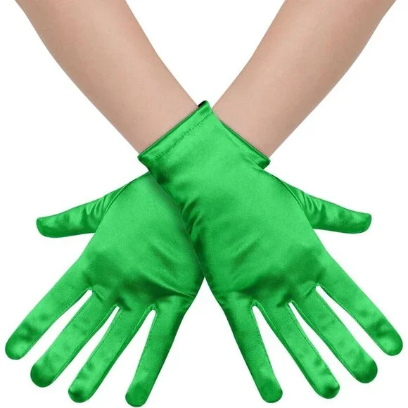 Women's Formal Short Green Satin Gloves Bridal Wedding Banquet Party Costume