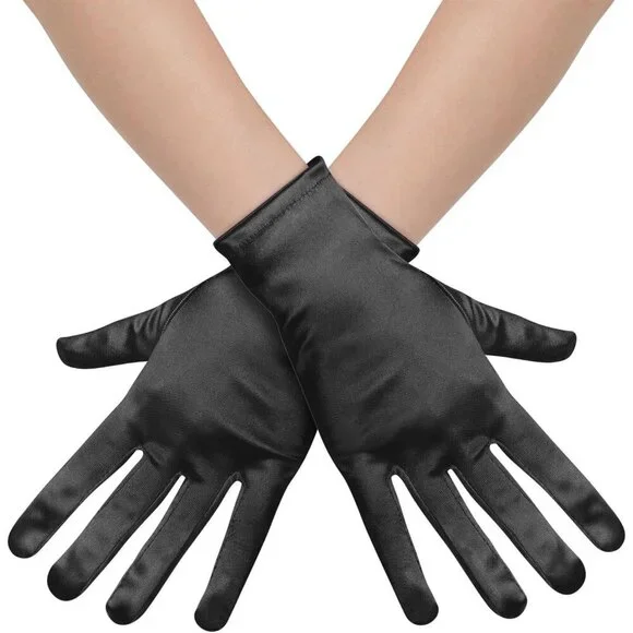 Women's Formal Short Black Satin Gloves Bridal Wedding Banquet Party Costume