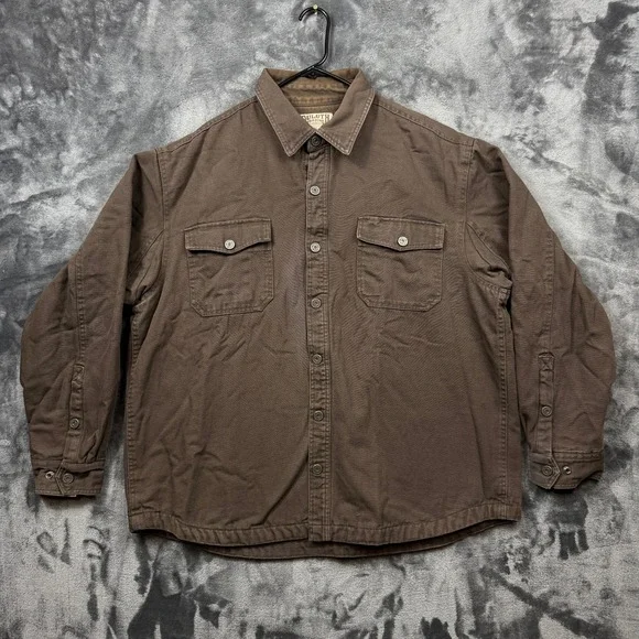 Duluth Trading Co Shirt Jacket Mens XL Brown Excellent Canvas Fleece Lined Work
