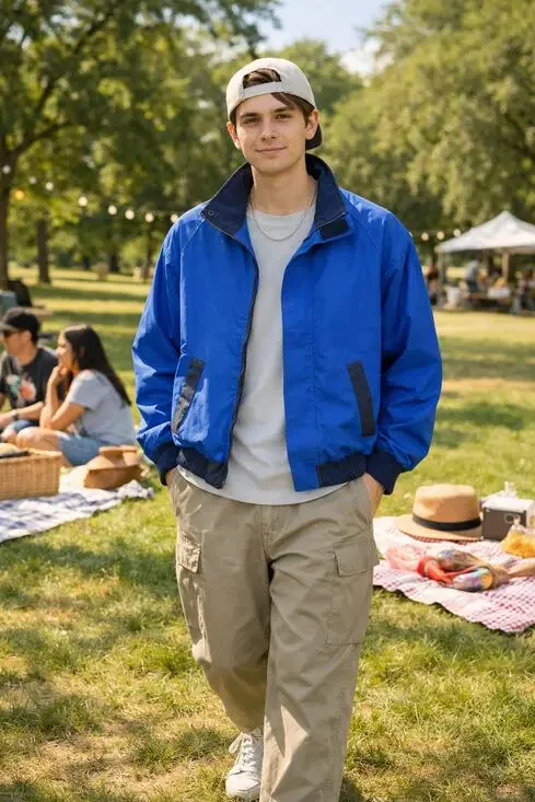 Blue Gore-Tex Blue Rain Jacket Front Zip Large Gorpcore Casual