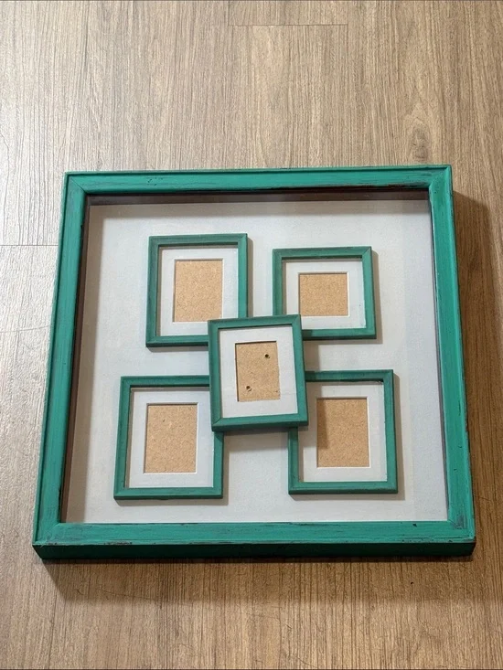 Turquoise Green Dark Green Wooden Multi-Frame Wall Collage