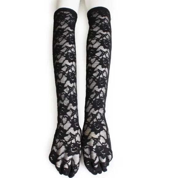 Vintage Opera Gloves Black Lace Floral Pattern Attributed to Norma Kamali OSFM