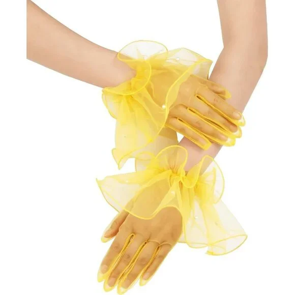 Women's Yellow Evening Tulle Mesh Short Gloves Formal Costume Wedding Party Tea