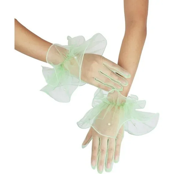 Women's Mint Evening Tulle Mesh Short Gloves Formal Costume Wedding Party Tea