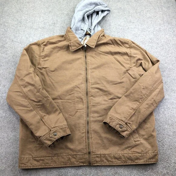 American Eagle Jacket Mens XL Brown Canvas Hooded Full Zip Lined Outdoor