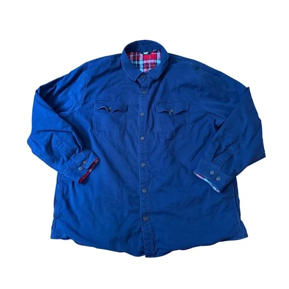 Lands' End Shirt Jacket Mens Blue Flannel‎ Lined Twill Workwear SIZE XXL