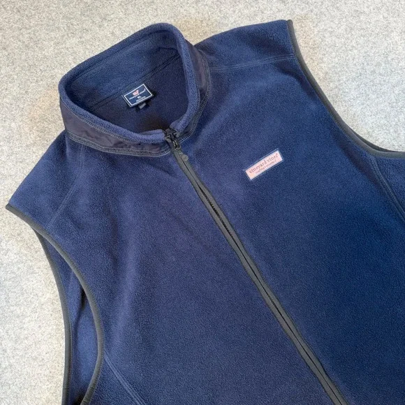 Vineyard Vines Mens XL Navy Blue Fleece Full Zip Vest Whale Logo Gilet