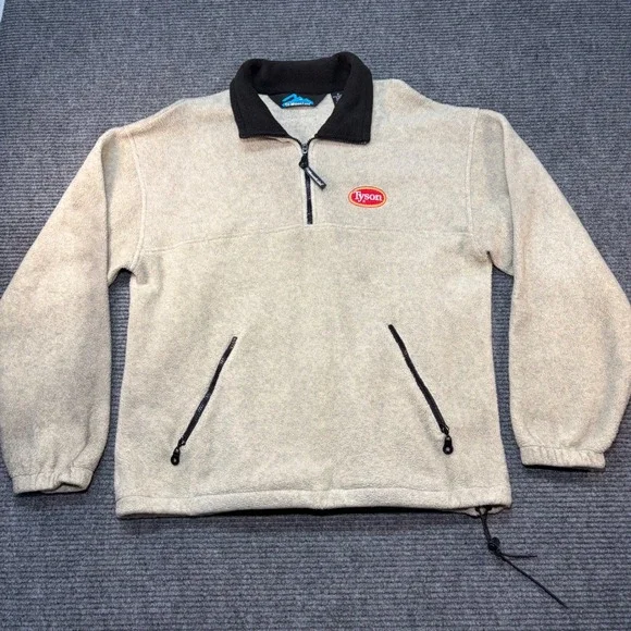 Tri-Mountain Mens Tyson Foods Fleece Quarter Zip Pullover Oatmeal Tan Medium