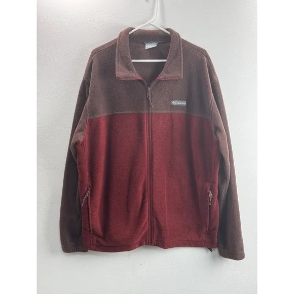 Men's Columbia Red Brown Super Soft Fleece Full Zip Jacket Size XXL