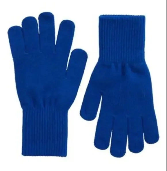Trouve Ribbed Cuff Knit Winter Gloves Blue Surf