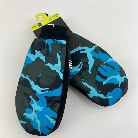 Neff Women's Snow Mitt Mitten Snowboarding Blue‎ Camo Size XL