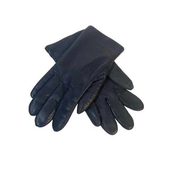Fownes Leather Gloves Womens‎ 7.5 Navy Blue Fleece Lined Classic Winter Warm
