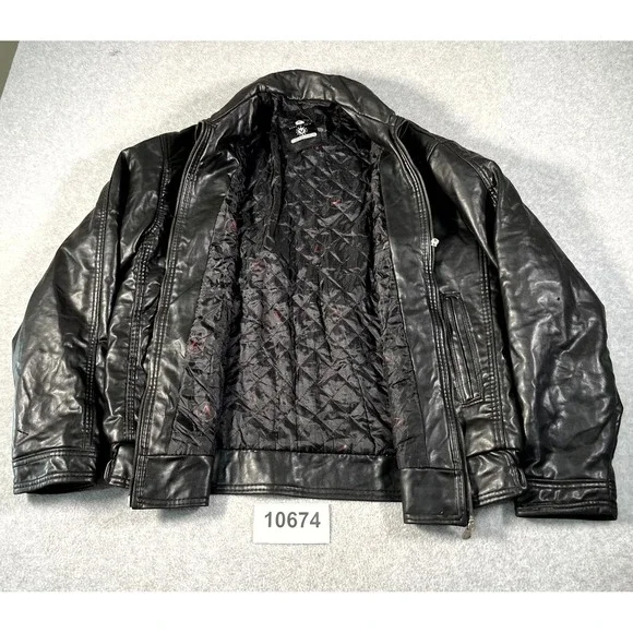 Vintage Italian Mens Biker Jacket XL Black PVC Lined  Full Zip Motorcycle