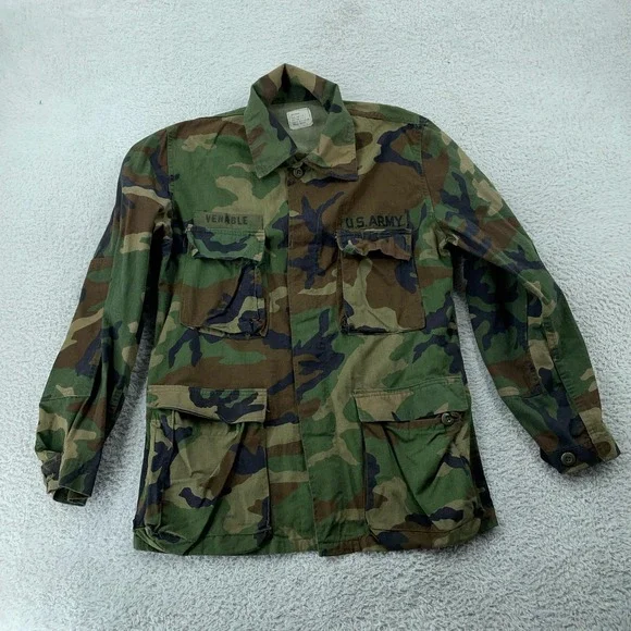 Vintage U.S.‎ Army Jacket Mens Small Regular Woodland Camo BDU Combat Coat 80s